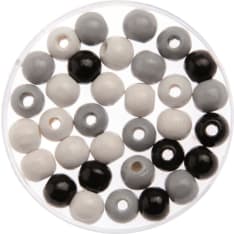 Wooden beads 15mm 14pcs black/grey/white