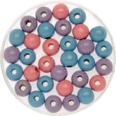 Wooden beads 15mm 14pcs pink/lilac/light blue