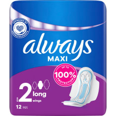 Always Maxi Long 2 12kpl terveysside siivekkeillä