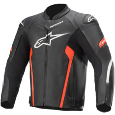 Alpinestars Leather Jacket Faster v2 Black/Red Fluo