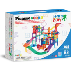 PicassoTiles Magnetic 3-in-1 Marble Run and Race Track Set 108pcs Toy