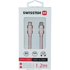 Swissten 1,2m punottu USB-C - USB-C kaapeli