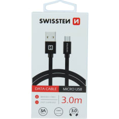 Swissten 3m punottu USB - MicroUSB kaapeli