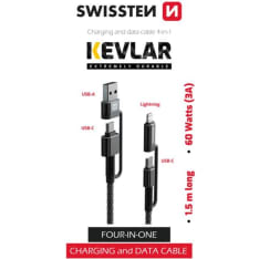 Swissten 4-in-1 3A 1,5m kevlar latauskaapeli