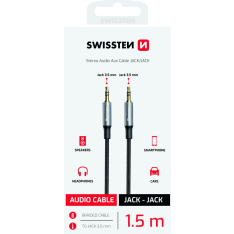 Swissten 1,5 m punottu musta 3.5 mm stereokaapeli