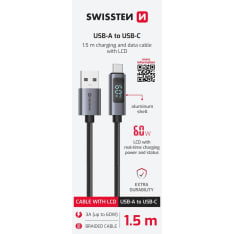 Swissten LCD USB-USB-C 1,5 m kaapeli