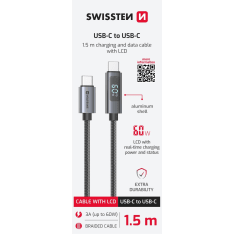 Swissten LCD USB-C 1,5 m kaapeli