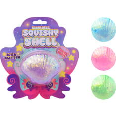 Squeezable slow rise glitter clam shell