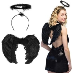 Angel costume set: wings 45 x 35 cm and halo, black