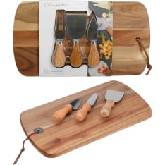 Wooden cheese board and knives