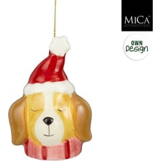 Mica dog with Santa hat Christmas tree ornament