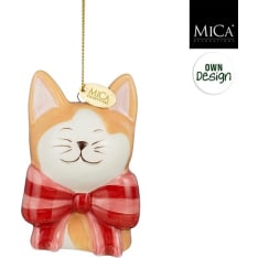 Mica cat with bow Christmas tree ornament
