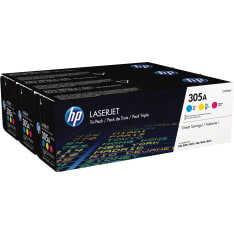 HP 305A syaani, magenta ja keltainen laservärikasetti