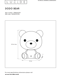 LUCIDE DODO BEAR LED LASTEN PÖYTÄVAL Main Image