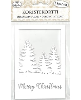 J.K. Primeco Christmas text and trees white 5 kpl koristekortti Main Image