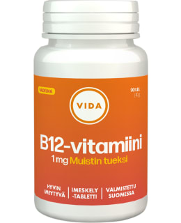 VIDA B12 1MG VADELMA 90TABL. RAVINTOLISÄ Main Image
