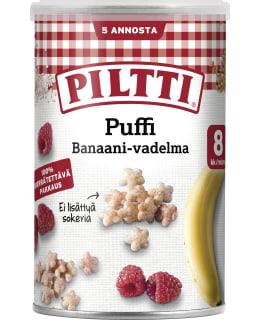 Piltti Puffi 35g Banaanin ja vadelman makuisia riisi- ja vehnänaksuja 8kk Main Image