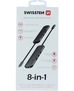 Swissten 8-in-1 USB-C hubi (USB-C PD, HDMI, LAN, 3xUSB 3.0, SD, MicroSD) Main Image