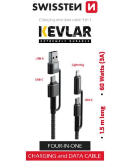SWISSTEN 4-IN-1 3A 1,5M KEVLAR KAAPELI Main Image