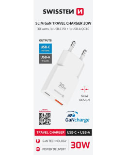 SWISSTEN SLIM GAN USB-C/A 30W LATURI Main Image