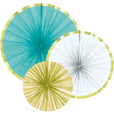 Turquoise & gold paper fans 3 pcs