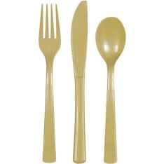 Gold colored plastic cutlery