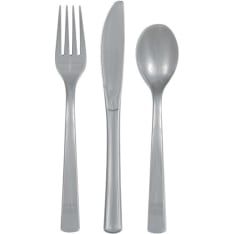 Silver colored plastic cutlery