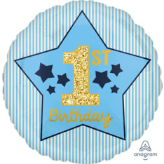 1st Birthday light blue foil ball