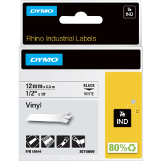 DYMO Rhino Industrial 12 mm musta valkoisella vinyylitarra
