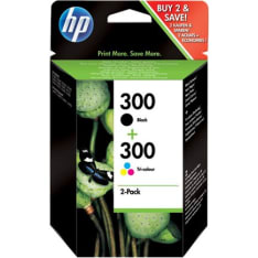 HP 300 2 pakettia musta + väri mustepatruuna
