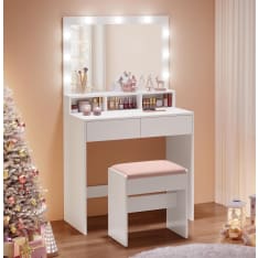 Pohjola Indoor Hollywood Makeup Table with Mirror LILJA, 80 x 40 x 139 cm, White