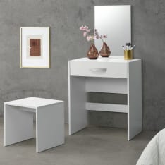 Pohjola Indoor Makeup Table with Mirror OLIVIA, 54 x 33 x 130 cm, White