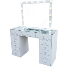 Pohjola Indoor Venla 120 x 44,5 x 79 cm valkoinen suuri meikkipöytä valoilla