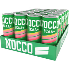 NOCCO BCAA+ Peachango Persikan ja omenan makuinen kofeiiniton 24x330ml hiilihapotettu urheilujuoma