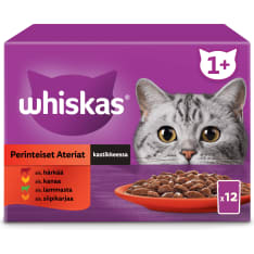 Whiskas 1+ 12x85 g lihalajitelma kastikkeessa