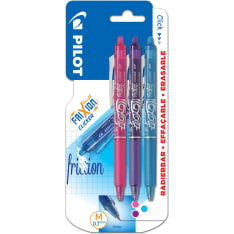 Pilot 3 pcs pink/purple/sky blue frixion clicker pen