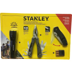 Stanley 3-Os. monitoimityökalu, veitsi, taskulamppu setti