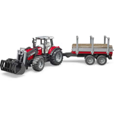 Bruder Massey Ferguson 7480 traktori etukuormaajalla ja perävaunulla
