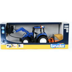 Bruder 02187 New Holland T5.120 traktori etukuormaajalla ja lisävarusteilla