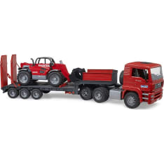 Bruder MAN TGA Low Loader kuorma-auto + Manitou Telescopic Loader MLT 63 kurottaja