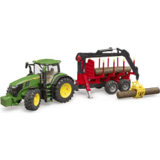 Bruder John Deere 7R 350 traktori ja metsäperävaunu neljällä tukilla