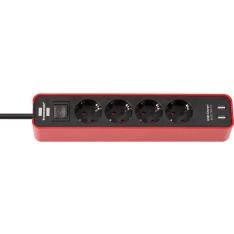 Brennenstuhl Ecolor 4-delad / 2xUSB red-black extension cable for indoor use with switch