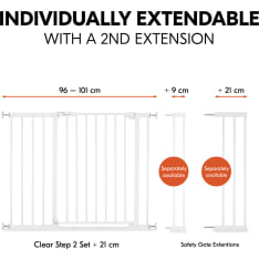 Hauck Clear Step Set 2 valkoinen turvaportti + 21 cm jatkopala, 75-101 cm