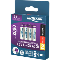 Ansmann AA 2000mAh 4kpl USB-C ladattava lithiumparisto