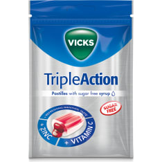 Vicks Triple Action Z+C sokeriton 72 g kurkkupastilli