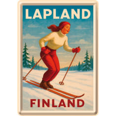 Nostalgic-Art Lapland Finland - Girl skiing Metallinen postikortti