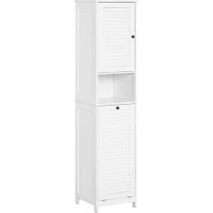 SoBuy BZR124-W kylpyhuoneen korkea kaappi pyykkikorilla