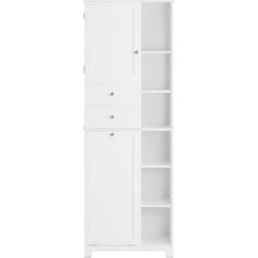 SoBuy BZR104-W korkea kylpyhuonekaappi pyykkikorilla