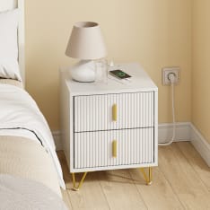 SoBuy FBT115-E-W narrow nightstand with charging station