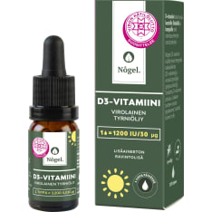Nôgel D3-vitamiini Virolainen Tyrniöljy 30 μg 10 ml ravintolisä
